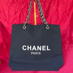 Chanel Black Canvas Tote with Chain Straps